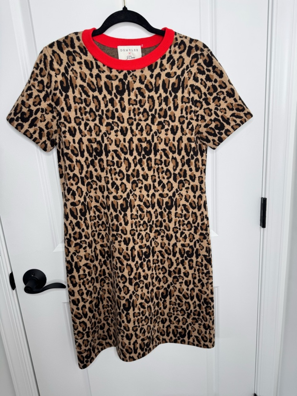 Demylee x J. Crew Leopard Print wool short sleeve Mini Dress small